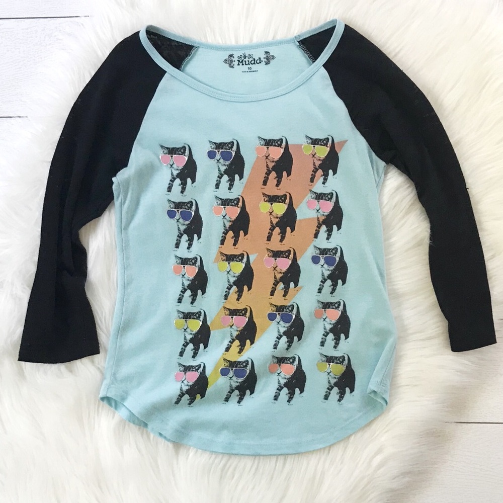 Mudd “Cool Cat” girl’s baseball graphic tee